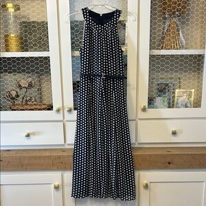 Tommy Hilfiger Navy and White Ruffled Maxi Sundress with Halter Neckline